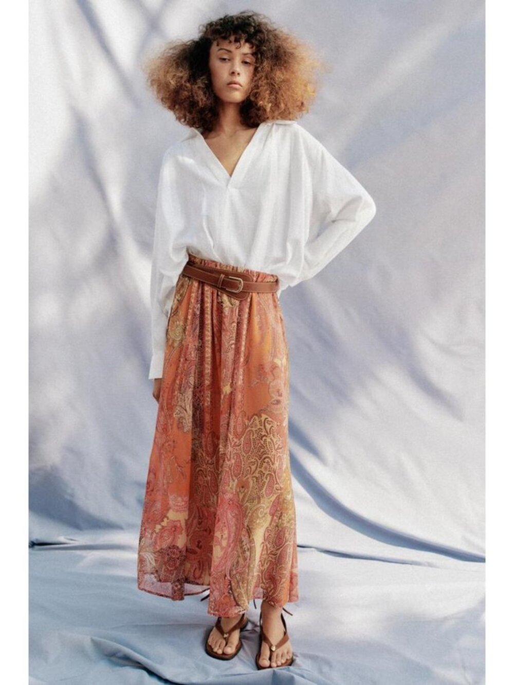 ZARA PRINTED MIDI SKIRT WITH BELT - Picture 2 of 7